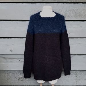 LANEUS Colorblock Brushed Super Kid Mohair Knit Oversized Pullover Sweater sz 44